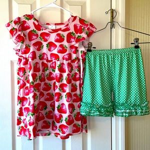 Girls Strawberry Ruffle Shorts Set